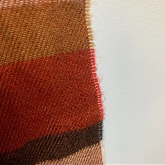 Multicolor Orange Beige Brown Cream Striped Fringe Soft Long Scarf One Size - Picture 3 of 5